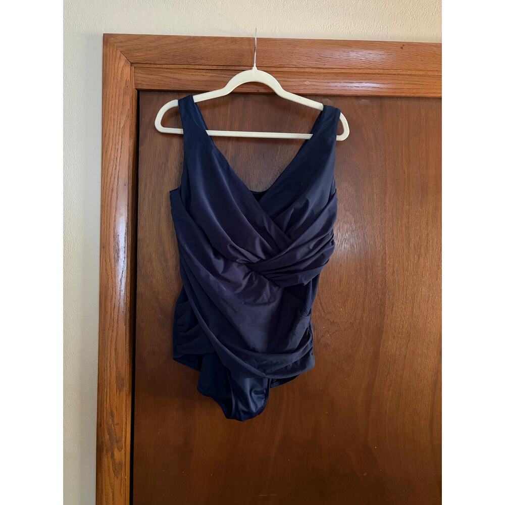 Miraclesuit Crossover One Piece Swimsuit Navy Tummy Control Size 18W Plus